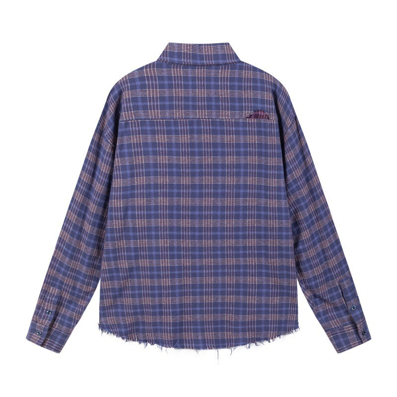 Collar torn hole shirt hem fringe shirt for men