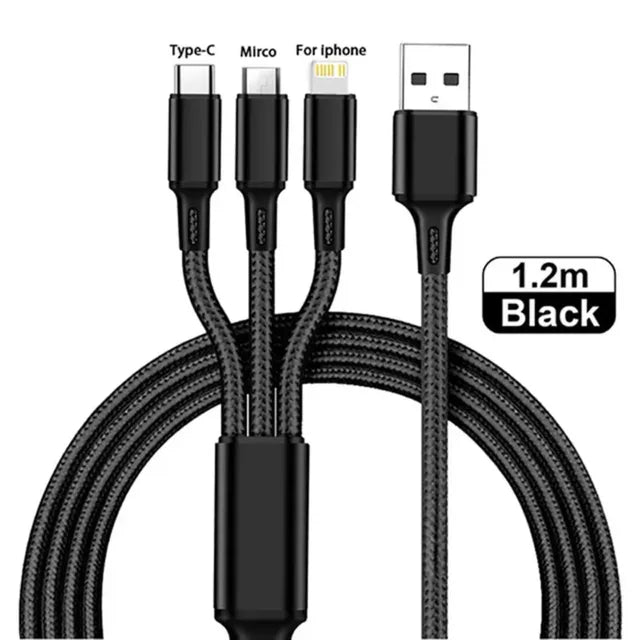 1.2M Charging Cable 3 In 1 USB Type C Charger Cord MultiPort