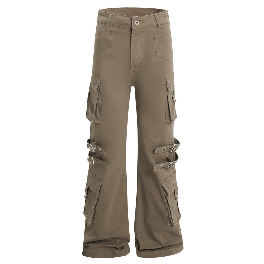 Vibe American Style Flared Work Pants with Unique Belt