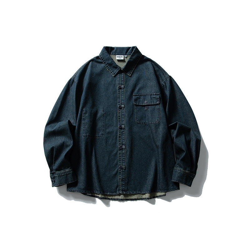 Washed casual denim shirt for men and women