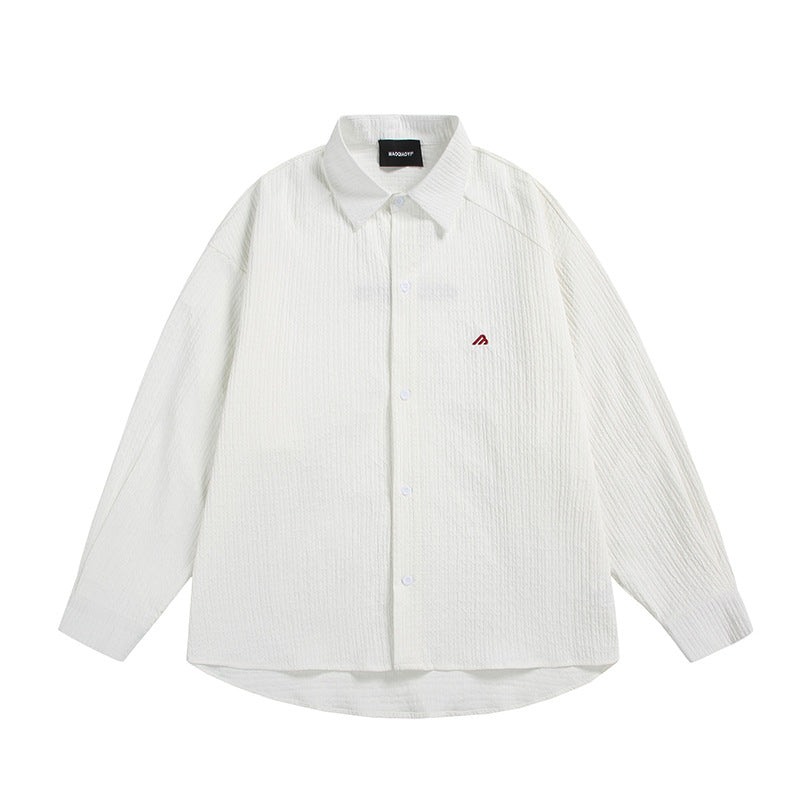 Wrinkle casual letter embroidered long sleeved shirt for men and women