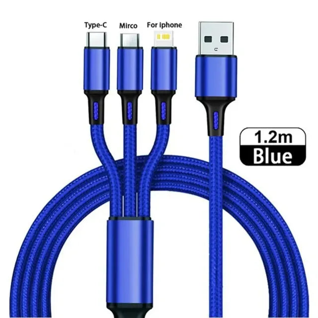 1.2M Charging Cable 3 In 1 USB Type C Charger Cord MultiPort