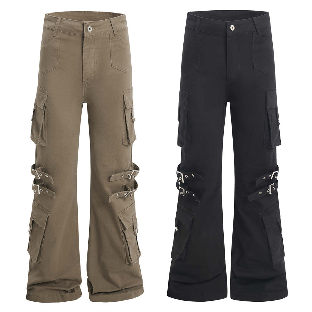 Vibe American Style Flared Work Pants with Unique Belt