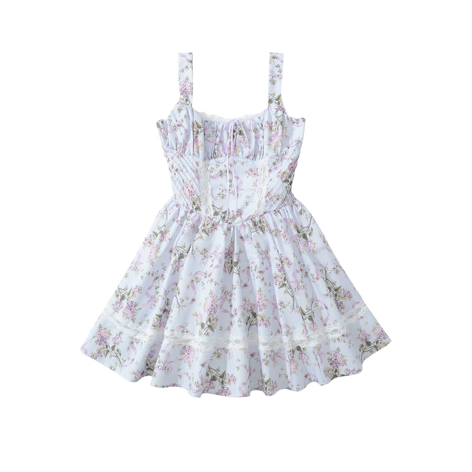 Waist collection printed patchwork lace short dress for women