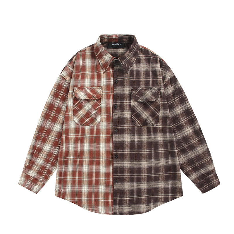 Color blocking plaid casual shirt for men and women