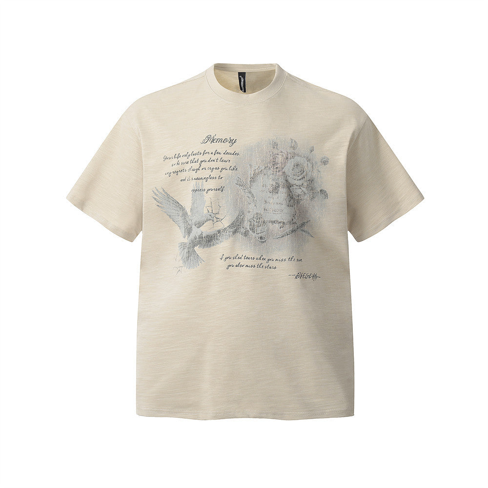 European and American Style Bird Letter Print Crew