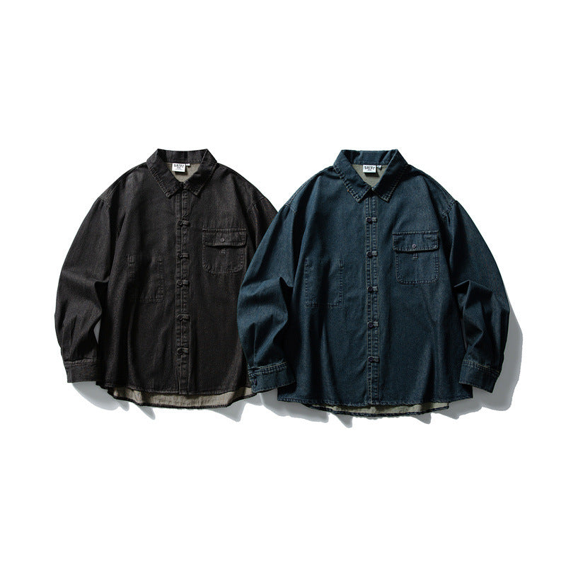 Washed casual denim shirt for men and women
