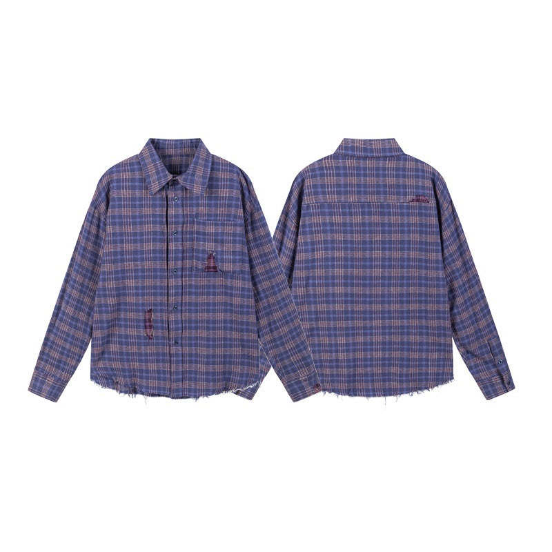 Collar torn hole shirt hem fringe shirt for men