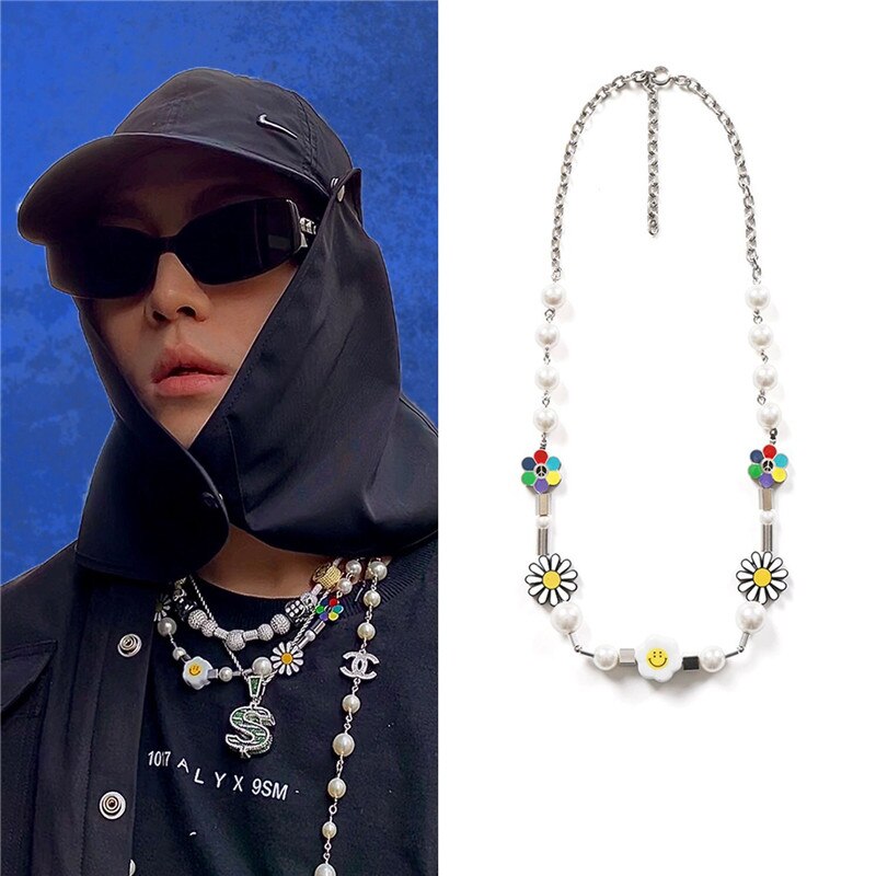 KPOP Korean Got7 Mark Daisy Anti-War Smiley Sun Flower Pearl Design Necklace Bracelet Fans Collection Men Women Jewelry a2