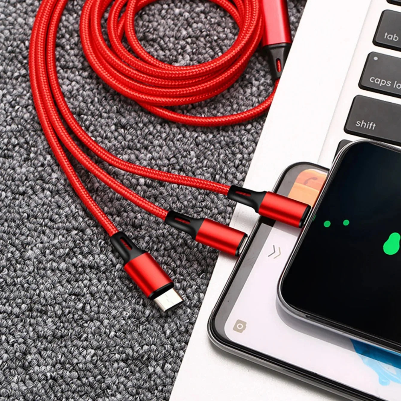 1.2M Charging Cable 3 In 1 USB Type C Charger Cord MultiPort