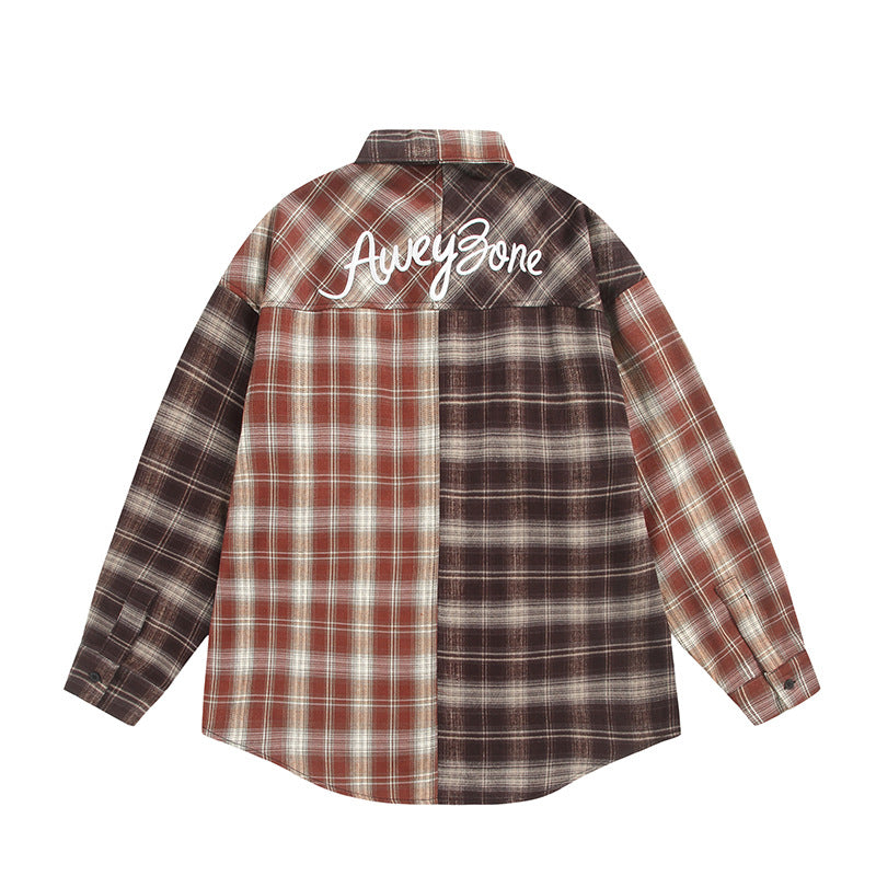 Color blocking plaid casual shirt for men and women