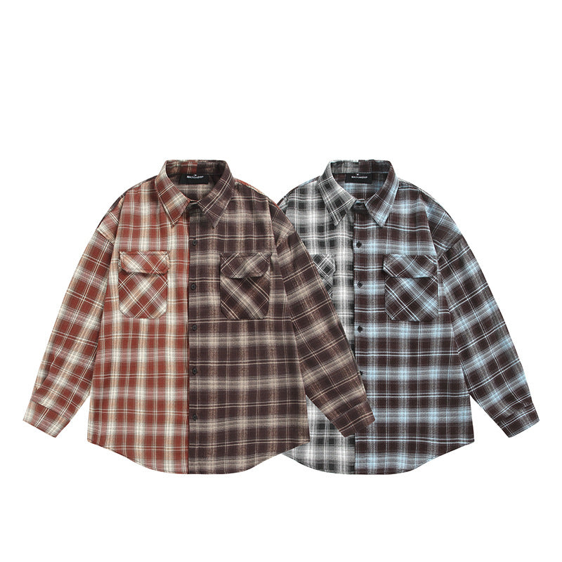 Color blocking plaid casual shirt for men and women