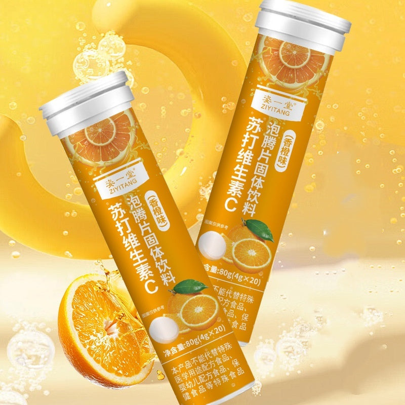 Soda Vc Effervescent Tablets Solid Beverage Orange Flavor