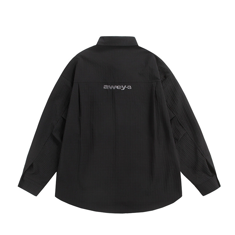 Wrinkle casual letter embroidered long sleeved shirt for men and women