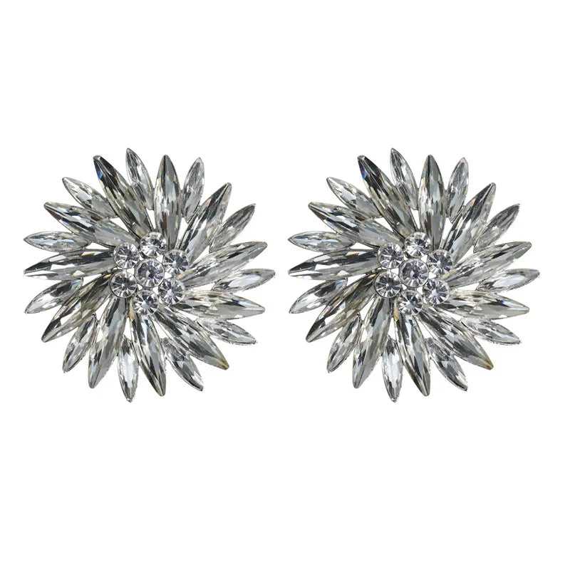 New Shiny Rhinestone Sunshine Flowers Big Stud Earrings for Women Fashion Jewelry Boutique Lady's Collection Earrings Accessory