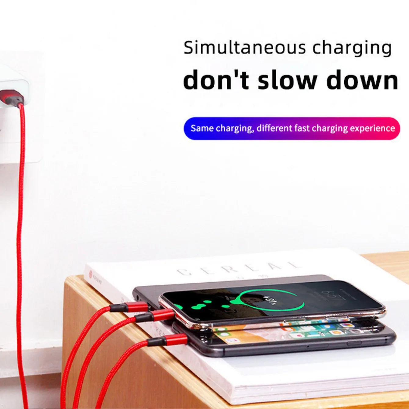 1.2M Charging Cable 3 In 1 USB Type C Charger Cord MultiPort