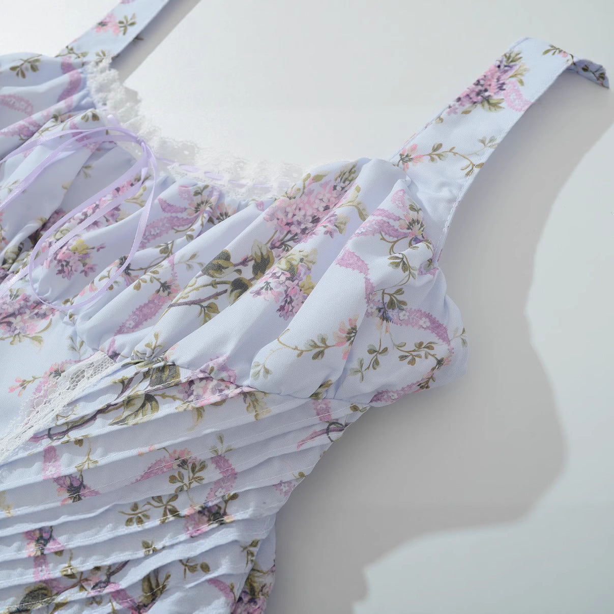 Waist collection printed patchwork lace short dress for women