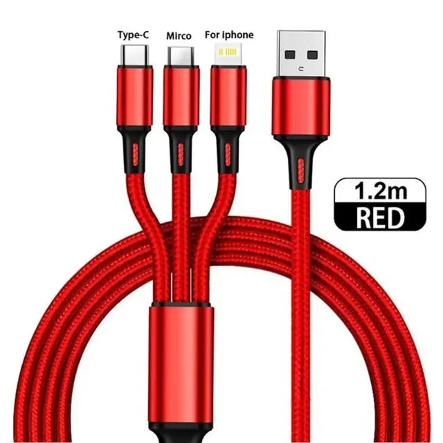 1.2M Charging Cable 3 In 1 USB Type C Charger Cord MultiPort