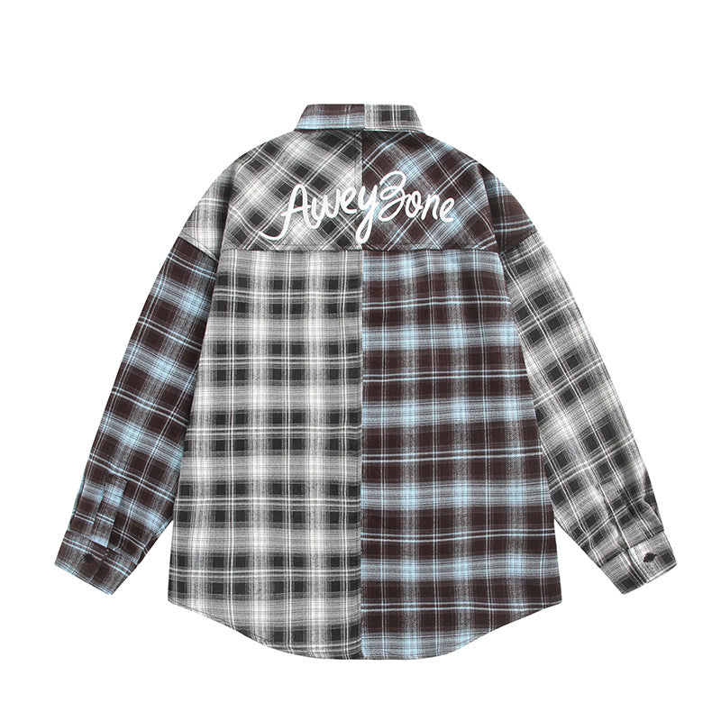 Color blocking plaid casual shirt for men and women
