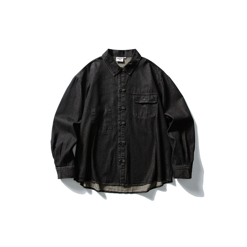 Washed casual denim shirt for men and women