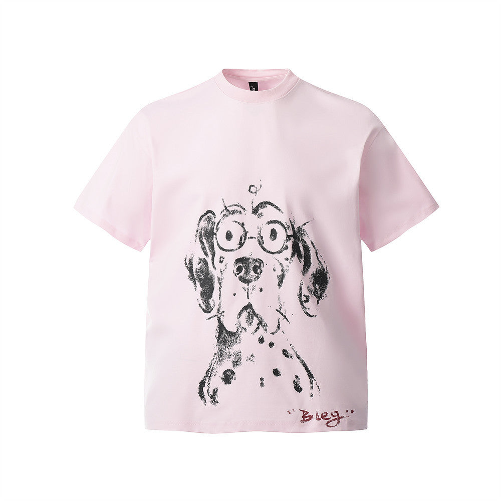 Cartoon Dog Print Short Sleeve T-Shirt for Men