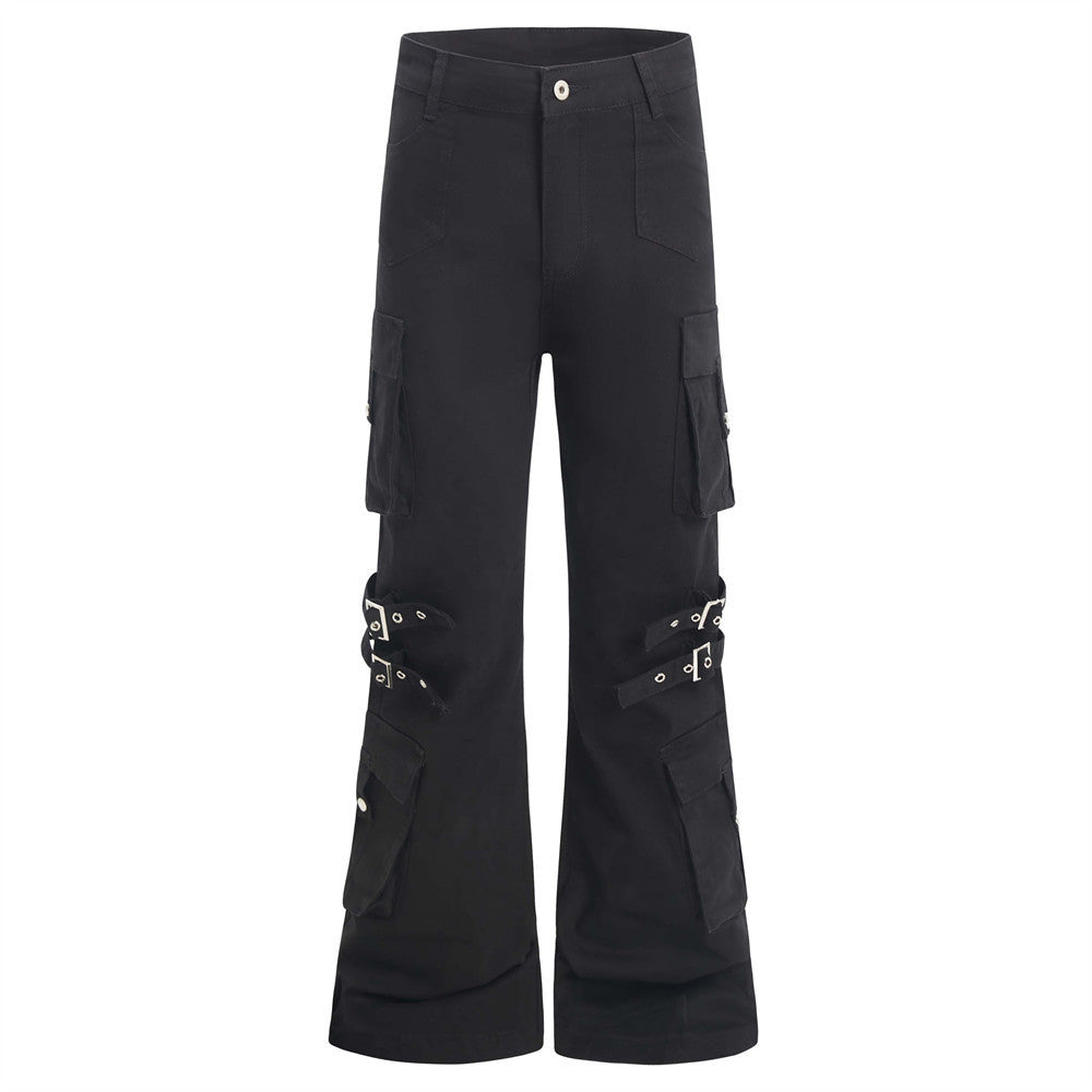 Vibe American Style Flared Work Pants with Unique Belt