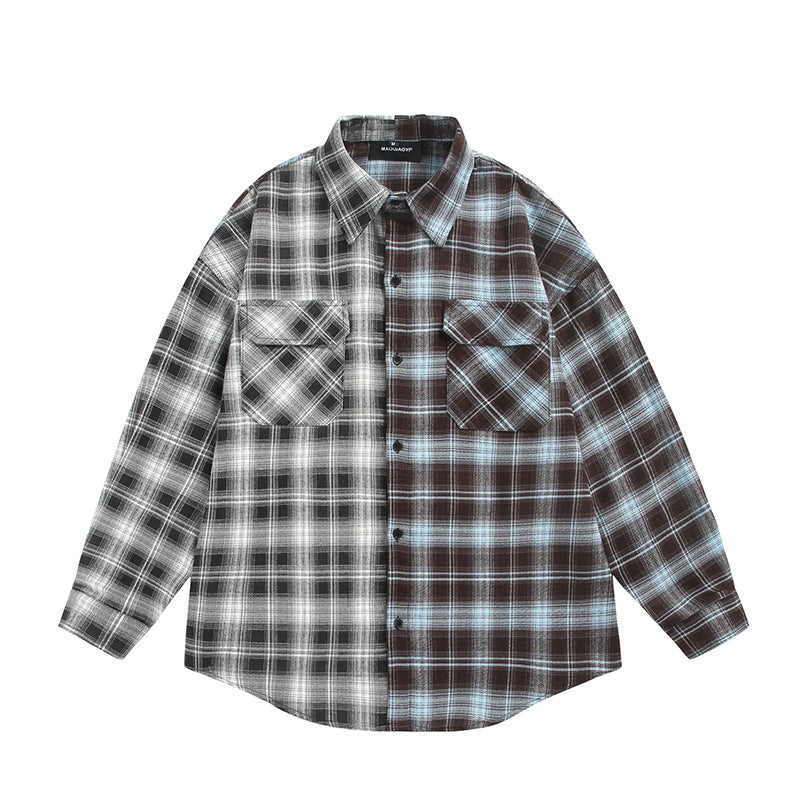 Color blocking plaid casual shirt for men and women