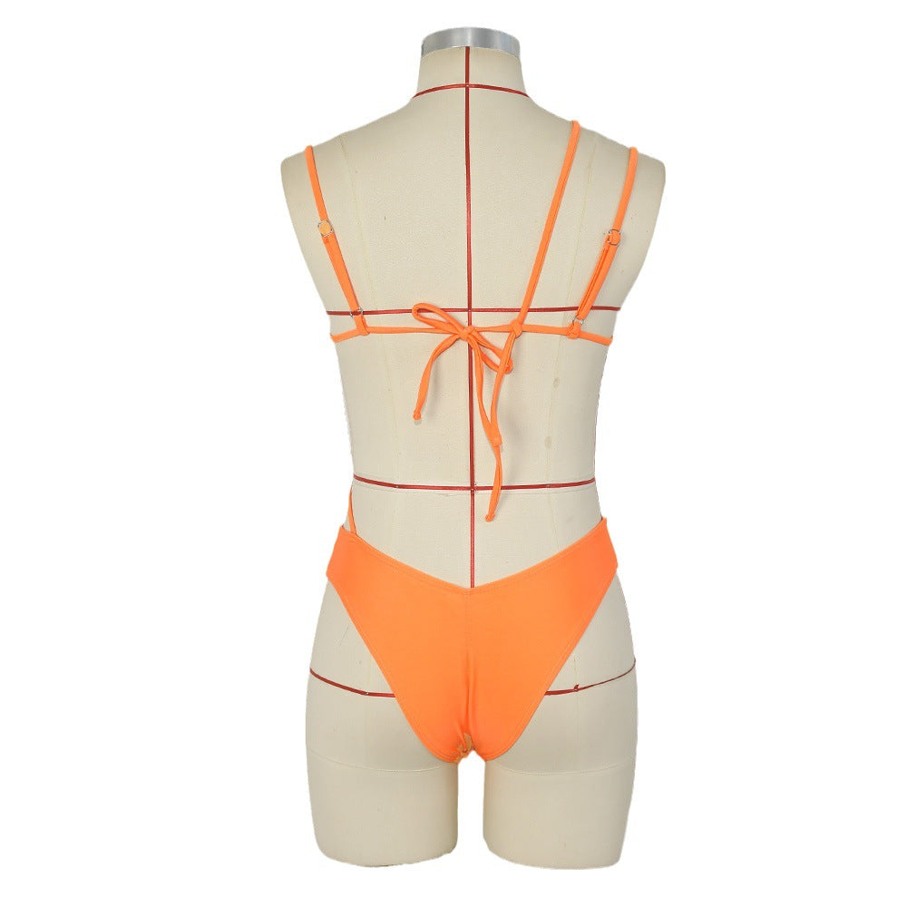 Solid Color Strap Bikini European and American Sexy Asymmetric