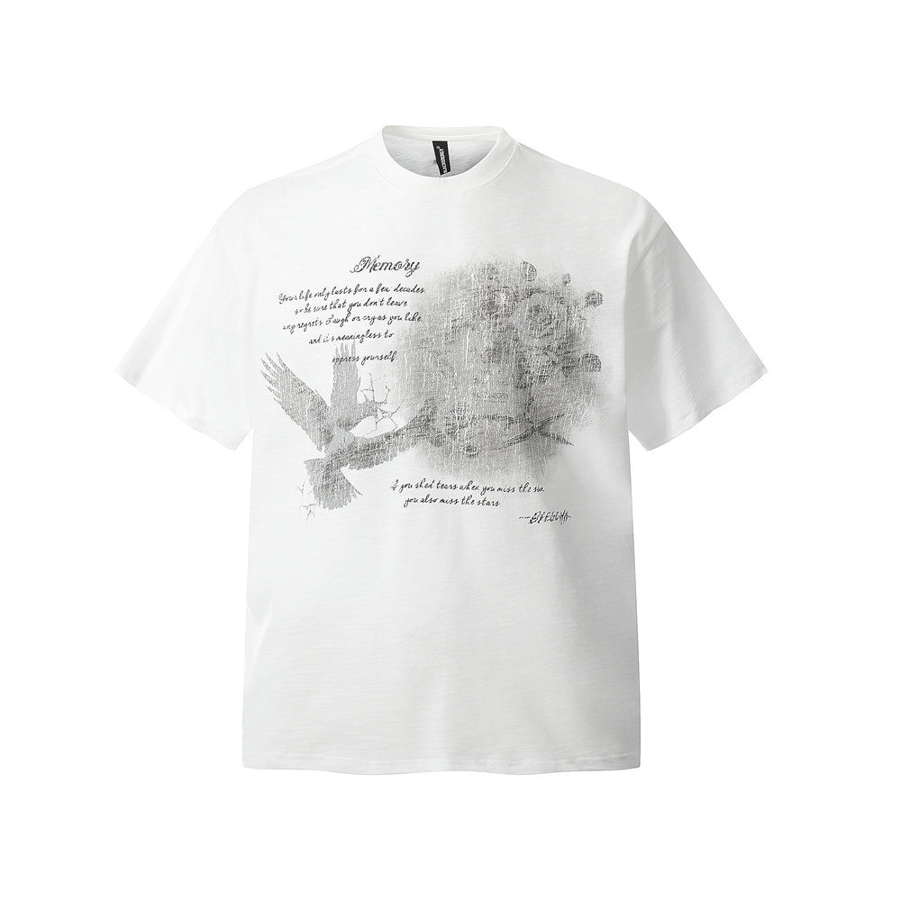 European and American Style Bird Letter Print Crew