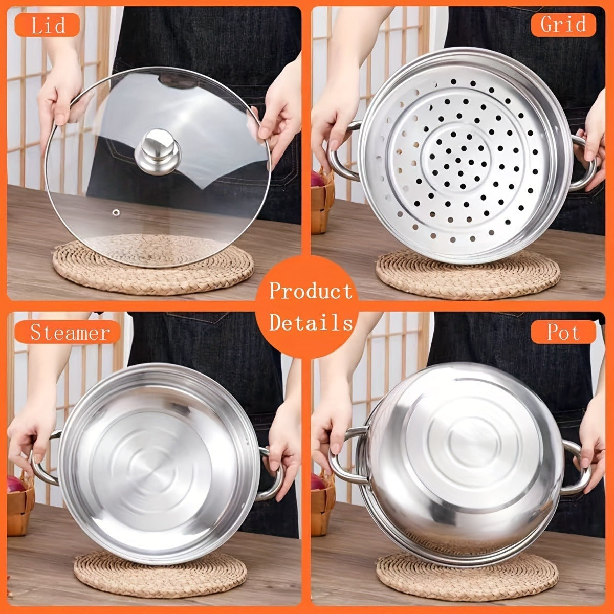 High Quality Stainless Steel Steamer Set - Double-layer Thickened Design
