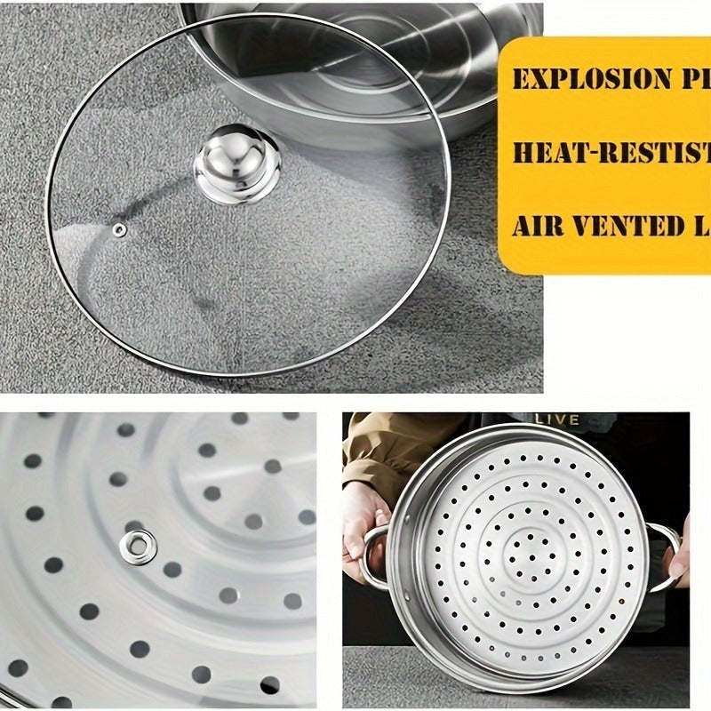 High Quality Stainless Steel Steamer Set - Double-layer Thickened Design